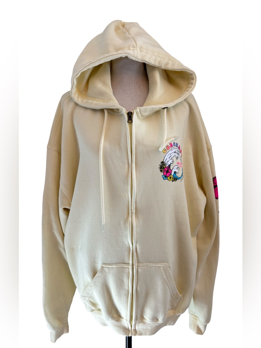 Coronado Stay Salty Forever Light Yellow Zip Hoodie Coastal Surf Graphic XL